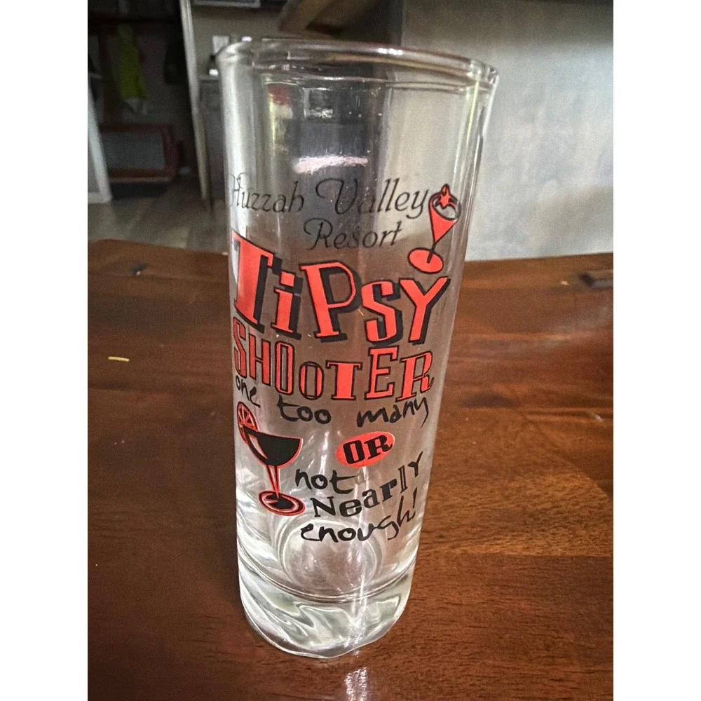 Huzzah Valley Resort Tipsy Shooter Glass Vintage Barware Red Black Clear